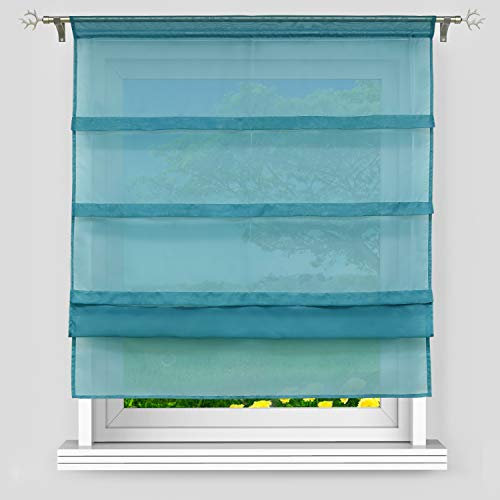 Delien Voile Raffrollo mit Falten Desgin unifarbene Faltrollo mit Tunnelzug transparente Gardine BxH 80x140cm blau 1 St.