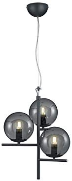 3-flammige Pendelleuchte in Anthrazit mit Rauchglas Kugeln, Ø 40cm