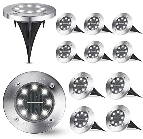 Joomer Outdoor Solar Garden Lights, 8 LED Solar Powered Ground White Lights Waterproof Garden Solar Disk Lights for Pathway Yard Walkway Patio Lawn Path(12 Pack)