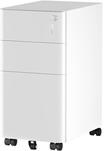 YITAHOME 3-Drawer Metal Filing Cabinet Office Drawers with Keys, Compact Slim Portable File Cabinet, Pre-Built Office Storage Cabinet for A4/Letter/Legal (White)
