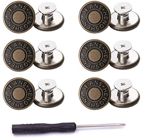ICEYLI Knöpfe zum Nähen von Metalljeans, 17 mm, nagellos, abnehmbare Jeansknöpfe, Combo Gewindenieten und Schraubendreher, passend für jede Cowboy-Kleidung, Jacken, Hosen, Taschen, 12 Stück