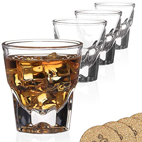 ECODESIGN-US Set of 4 Gibraltar Rocks/Espresso Glasses - 4.5 Ounce - for Cortado Coffee Shots - w/Coasters