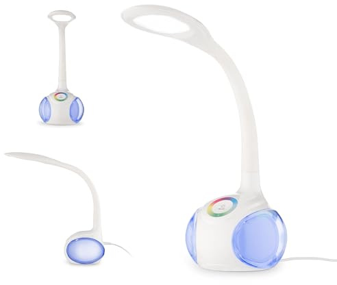 EGLO LED Tischlampe Arcones, Tischleuchte mit Touch, neutralweiß | dimmbar in Stufen, Lampenfuß mit RGB Farbwechsel, Schreibtischlampe Kinder aus Kunststoff in Weiß, Nachttischlampe