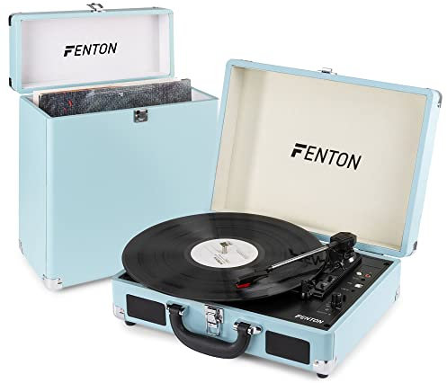 Platenspeler - Fenton RP115 platenspeler met Bluetooth, auto-stop, USB en bijpassende platenkoffer - Blauw (60000895)