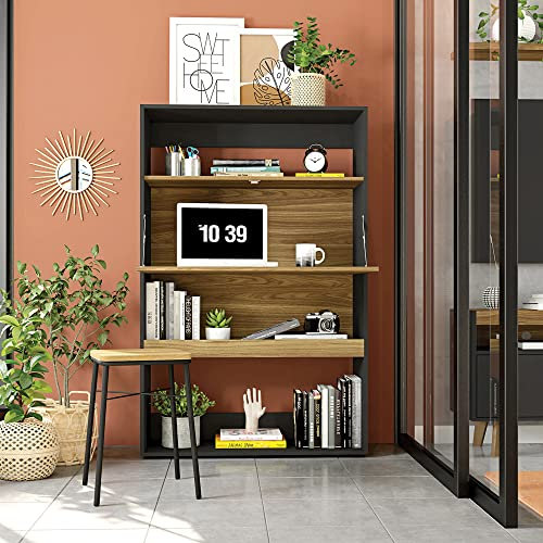 Caemmum Meuble Secrétaire - Bar Noir et Chêne 4 Niches