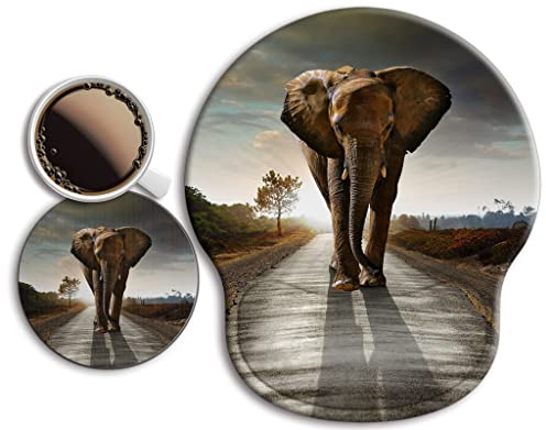 Grand tapis de souris ergonomique avec repose-poignet en gel antidérapant et soulagement de la douleur pour ordinateur, bureau, maison et bureau - éléphant