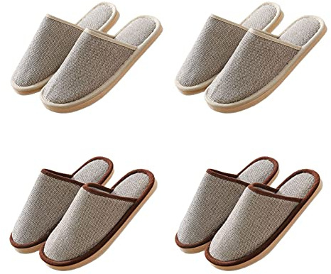 Teceyfeet Juego de zapatillas de hotel, unisex, lavables, zapatillas de invitados, zapatillas de lino, antideslizantes, zapatillas para el spa, fiesta, 2 Braun Eu 41 43 y 2 Beige Eu 36 39, 36/43 EU