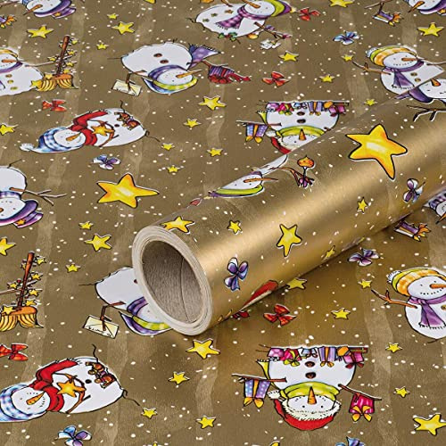 Geschenkpapier Schneemänner, Gold, Weihnachtspapier, 0,70 x 10 m