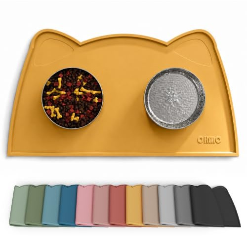 OHMO Napfunterlage Katzen Hund Futtermatte Katzen Zubehör 46x25cm Honig | Silikon Unterlage, Wasserdicht, Katzenzubehö, Hundenapf Unterlager, Rutschfest Futterunterlage, Leicht zu Reinigen