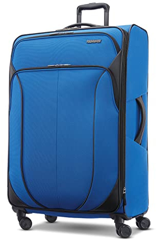 American Tourister 4 KIX 2.0 Expandable Softside Luggage with Spinner Wheels, 28 SPINNER, CLASSIC BLUE