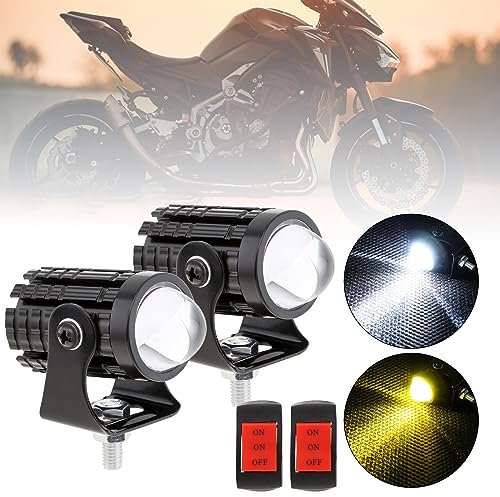 Windance 2 fari a LED per moto con interruttore, giallo e bianco a doppio colore, per trattore, camion, ATV, UTV, SUV, barca, 8 V, 80 V, 2400 lm, 3000 K-6000 K, faretto ausiliario