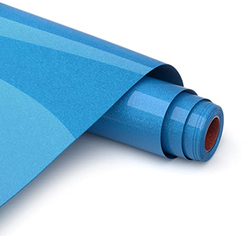 Flexfolie Plotter Textil Glitzer Royalblau, Plotterfolie Textil Heat Transfer Vinyl 30,5 x 152 cm, Wärmeübertragung Vinylfolie Plotter für DIY T-Shirtsund Stoffen, Leicht zu schneiden und zu jäten