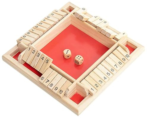 Träbrädspel, 4-spelare Shut The Box spel tärningsspel trä matematik traditionell pub-bräda tärningsspel resor 4 spelare stor familj brädspel semester underhållande spel