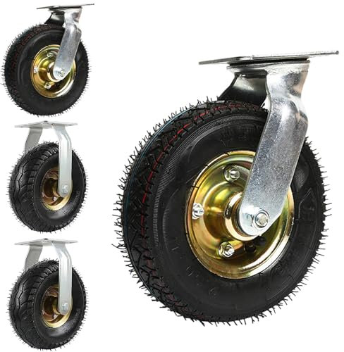 SAGIDAR Gummi Ersatz Rollen, Industrierollen Schwerlast, Ø 150/200/250mm, 360 Grad Drehbar, Luftreifen Gummiräder Schwarz, 2 Lenkrollen + 2 Bockrollen, Plattformwagen Rad, Lange Nutzungsdauer