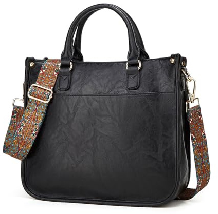BUKESIYI Damen Tasche Handtasche Umhängetasche Schultertasche Frauen Kulturbeutel Weekender Klein PU Leder DE77311 Schwarz