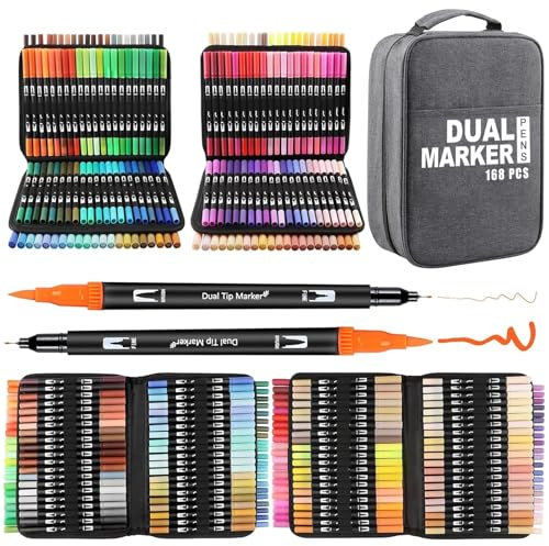 Gelanty Dual Tip Brush Pens Set, 168 Farben Filzstifte Dicke und Dünne Pens Fineliner Set, Aquarell Farben für Handlettering, Bullet Journal, Malbücher, Manga, Kalligraphie Stifte