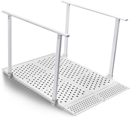 Wheelchair Ramp with Handrails for 5-12 Rise, Heavy Duty Handicap Ramp with Adjustable Flap, Portable Ramp for Home Steps, Stairs, Doorways, Curbs, Waterproof & Rust-Proof, 440 lbs Capacity