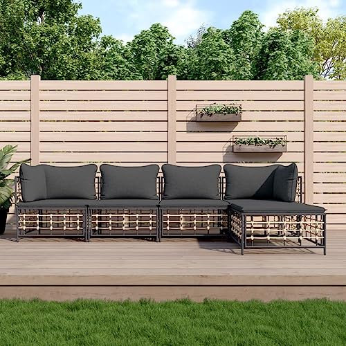 Tino Tech Garten-Lounge-Set mit Kissen Gartenmöbel Set Lounge Garnitur 5-TLG Gartenbank Gartensofa für Balkon und Terrasse Robust Komfort Look für Den Täglichen Anthrazit 72x72x66 cm
