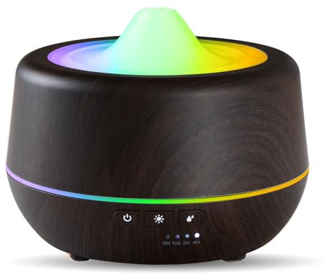 Diffuseur d'huiles essentielles, 500ml, diffuseur d'aromathérapie à ultrasons craquelés, humidificateur à Brume Froide avec lumières LED 7 Couleurs, 4 minuteries, Fonction d'arrêt (Noir)