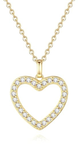 GAVU Kette Herz Damen mit Herz Zirkonia Anhänger, Halskette Damen Silber 925 Gold Rosegold