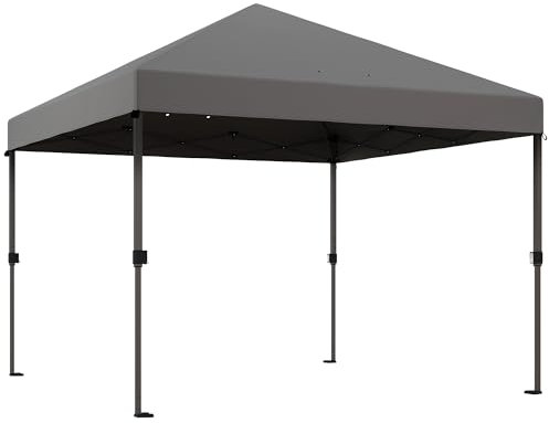 Outsunny 3 x 3(m) Pop Up Gazebo, 1 Person Easay Setup Marquee Party Tent with 1-Button Push, Adjustable Straight Legs, Wheeled Bag, Stakes, Ropes, Sandbags, Instant Shelter, Grey
