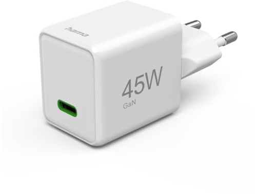 Hama Schnellladegerät USB C, Super-Mini-Format 3,0 x 3,60 x 3,80 cm, 45W | Schnelllader weiß, unterstützt Power Delivery und Qualcomm Quick Charge, GaN Charger, ideal für Tablets und Handys