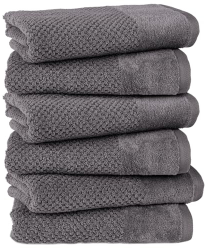 Pure Label Handtuch 50x100cm 6er-Pack aus 100% Baumwolle - Anthrazit | Waschbar bis 60°C, trocknergeeignet - weich & saugstark
