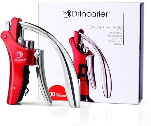 Tire-bouchon automatique en acier chromé avec vis hélicoïdale (rouge)