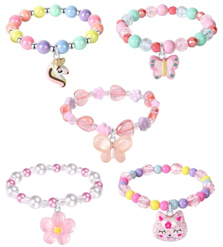 Maeoetty 5Pcs Girl Bracelets Toddler Beaded Charm Bracelets for Girls Party Favors Unicorn Jewellery for Women