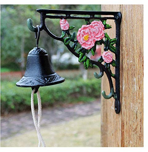 Türglocke Gusseisen, Türglocke aus Gusseisen, Garten Ornamente Rustikalen Retro Eisen Türklingel Gusseisen Blumen Glocke