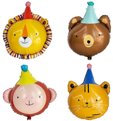 DazzJoy 4 Stück Luftballon Tiere Ballons Tierkopf, XXL Folienballon Tiere Geburtstag, Tier Luftballons Kindergeburtstag Deko, Helium Ballon Tiere für Dschungel Deko Geburtstag, Party Animals