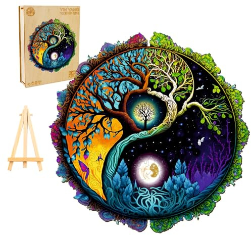 PASJO - Holzpuzzle Erwachsene mit Ying & Yang Motiv 300 Teile 35x35 cm - Geschenkidee für Kinder - Holz Puzzle - Einzigartige Gegensätzeförmige Holz-Puzzle - Jigsaw aus Holz für Erwachsene