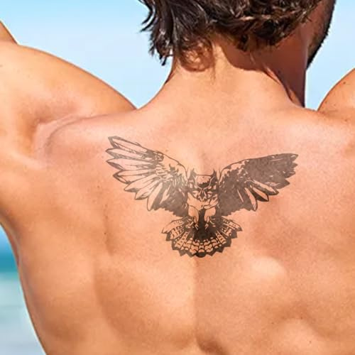 Inkster Tattoo - Dunkle Eule - vegane & wasserfeste Temporäre Tattoos für Erwachsene - EU-Kosmetikzertifizierte Farbe - revolutionäres 2 Wochen Tattoo - Premium Klebetattoos & Fake Tattoo