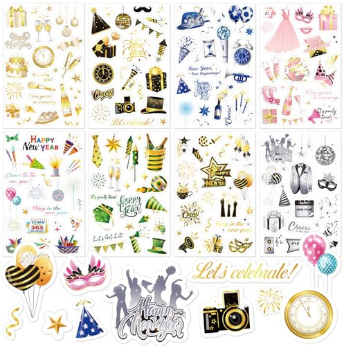 HOWAF 24 Blätter Aufkleber Silvester 2027, Happy New Year Aufkleber Selbstklebend Sticker Frohes Neues Jahr Sticker für DIY Geschenk, Silvester Deko 2027, Set A