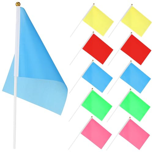 BESPORTBLE 50stücke Quadratische Flaggen Handgehaltene Mini-flaggen Aus Polyester Partyzubehör Wehende Flagge Für Feiern Rosé Grün Rot Gelb Blau