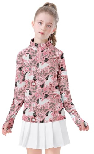 Girls Long Sleeve Polo Uniform Shirts Half Zip Golf Top Horse Riding Camping Shirt Kids 11-12 Years