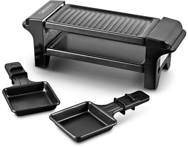 Kitchencook Raclette-Gerät – 2 Personen – 350 W – abnehmbarer Antihaftgrill – 2 Pfännchen – Tragegriff