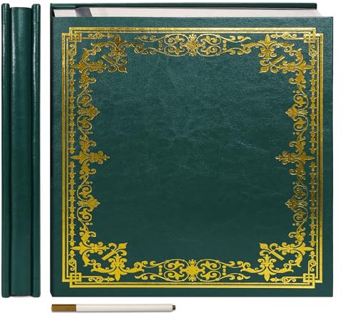 Vienrose Photo Album Self Adhesive Scrapbook Album with Protective Film Save Images Permanently DIY Linen Cover Album for Family Wedding Baby 27×28 cm 30 Sheets Dark Green