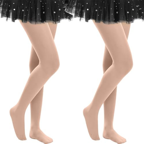Lancry Ballettstrumpfhosen mit Fuß für Mädchen, 40D, 2 Paar, nude, 6-8 Years