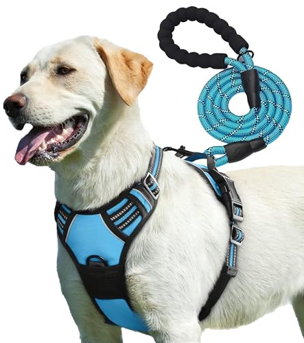 PetBuds Adjustable No Pull Dog Harness for Dogs with Free 5ft Leash, Breathable and Durable Dog Harness for All Breeds (Blue, Large)