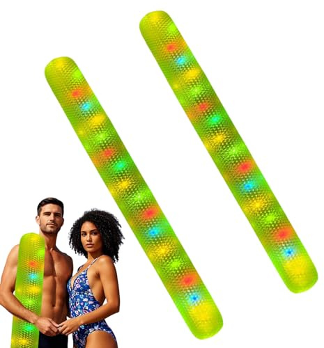 Kustimantu Bastones inflables para piscina, bloque de fideos para piscina, 2 fideos de PVC para piscina, juegos de agua al aire libre, luz brillante de colores integrada para mujeres, hombres y