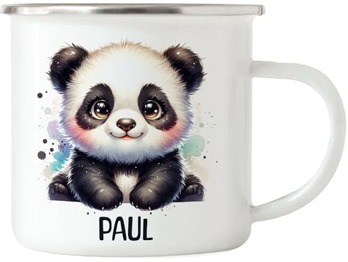Kiddle-Design Kindertasse mit Namen Personalisiert, Personalisierte Tasse Kinder mit Waschbär, Namenstasse Waschbärtasse, Kinderbecher als Geschenk zur Taufe, Geburt Weihnachten - Emaille Tasse