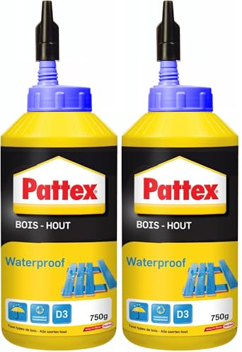 Pattex - Colle Bois Waterproof en Biberon 750g - Vinylique pour Montage, Assemblage, Placage et Contrecollage en Milieu Humide et Chaud (Lot de 2)