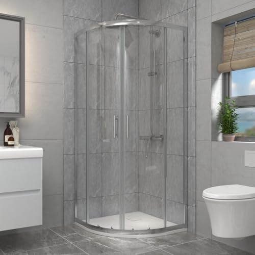 Aquariss 800x800mm Chrome Framed Quadrant Shower Enclosure | Two Sliding Doors, Aluminum Profile, 6mm Tempered Easy Clean Glass, Stainless Steel Handle, 20mm Wall Adjustment, Waterproof
