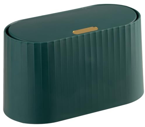 HORIALENCE Small Desktop Waste Bin Press Type Lidded Trash Can for Bedroom Office and Kitchen Compact Garbage Container Elegant Green for Tea Bag and Storage