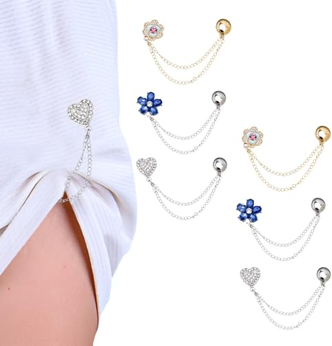 6 Pack Magnetic Clothing Clip–Elegant Shirt Clips for Women, Magnet Clothing Pins with Decorative Chain,Strong Hem Holder for Shortening and Decoration,T-Shirt Pants Shortening Magnetic Closure