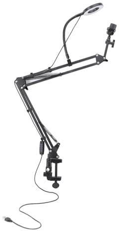 TIKATARER Ring Light, Overhead Phone Mount Desk Ring Light with Selfie with Clamp and Phone Holder Tripod for Eyelash Extension Manicure Beauty