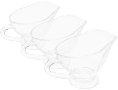 MUELODSIC 3 Pcs Glass Gravy Bowls with Handle Clear Sauce Dish for Serving Turkey Beef Sauces Salad Dressing Creamer Milk Broth Elegant Transparent Pitchers for Family and Restaurant Use