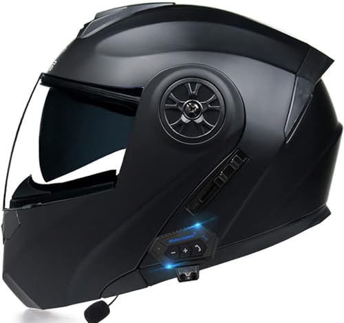 Kcolic Casco Moto Bluetooth, Casco Integrale Integrato Antiappannamento con Doppia Visiera, Casco Apribile, Casco Integrale Chiuso Omologato ECE per Risposta Automatica IJ,Medium
