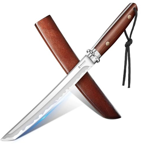 Dragon Creek Geschmiedetes Outdoor-Messer mit feststehender Klinge – Holzgriff aus rotem Sandelholz, Holzscheide, für Camping, Outdoor & Geschenk